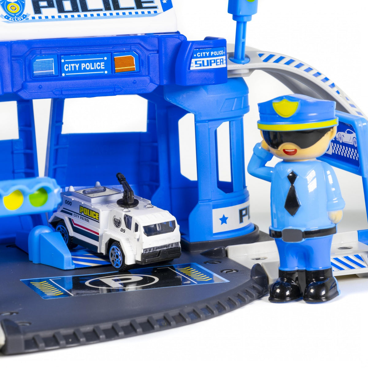 Kidplokio 41pc Police Station for Toy Cars Playset, Blue, Boys, Ages 3+, view 5