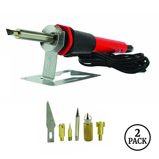 Two deluxe sets each with a wood burning pen and nine craft tool pieces.