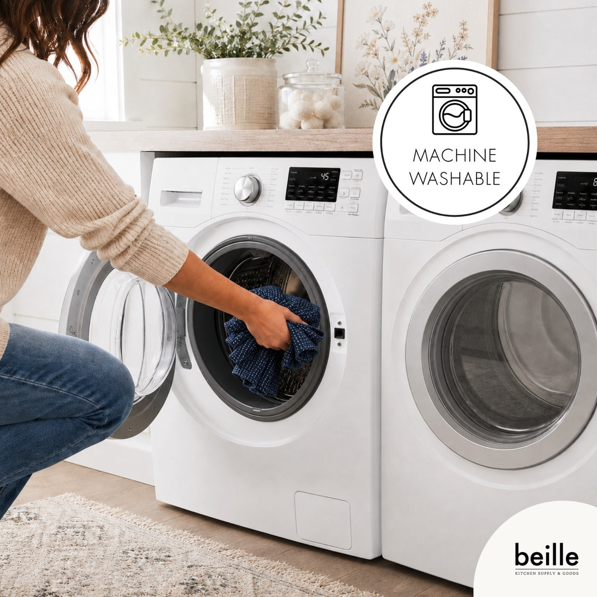 Beille 100% Cotton Kitchen Dish Cloths, Machine Washable Reusable Towels, 10pk