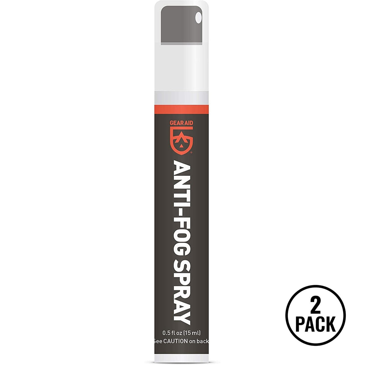 two bottles of GEAR AID anti-fog spray, 0.5 fl oz each, labeled for goggles and eyewear
