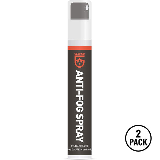 two bottles of GEAR AID anti-fog spray, 0.5 fl oz each, labeled for goggles and eyewear