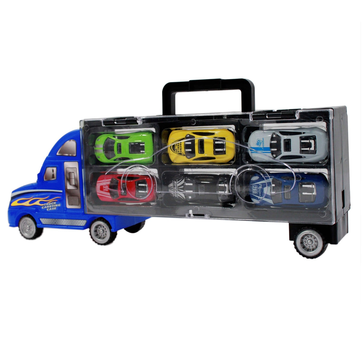 Semi Truck Transporter Trailer Race Car Auto Hauler Carrier Play Set - Blue, view 7