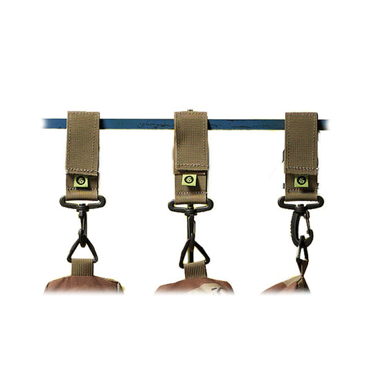 Flatline Ops tan nylon hanging strap with attached snap hook for bag or gear attachment