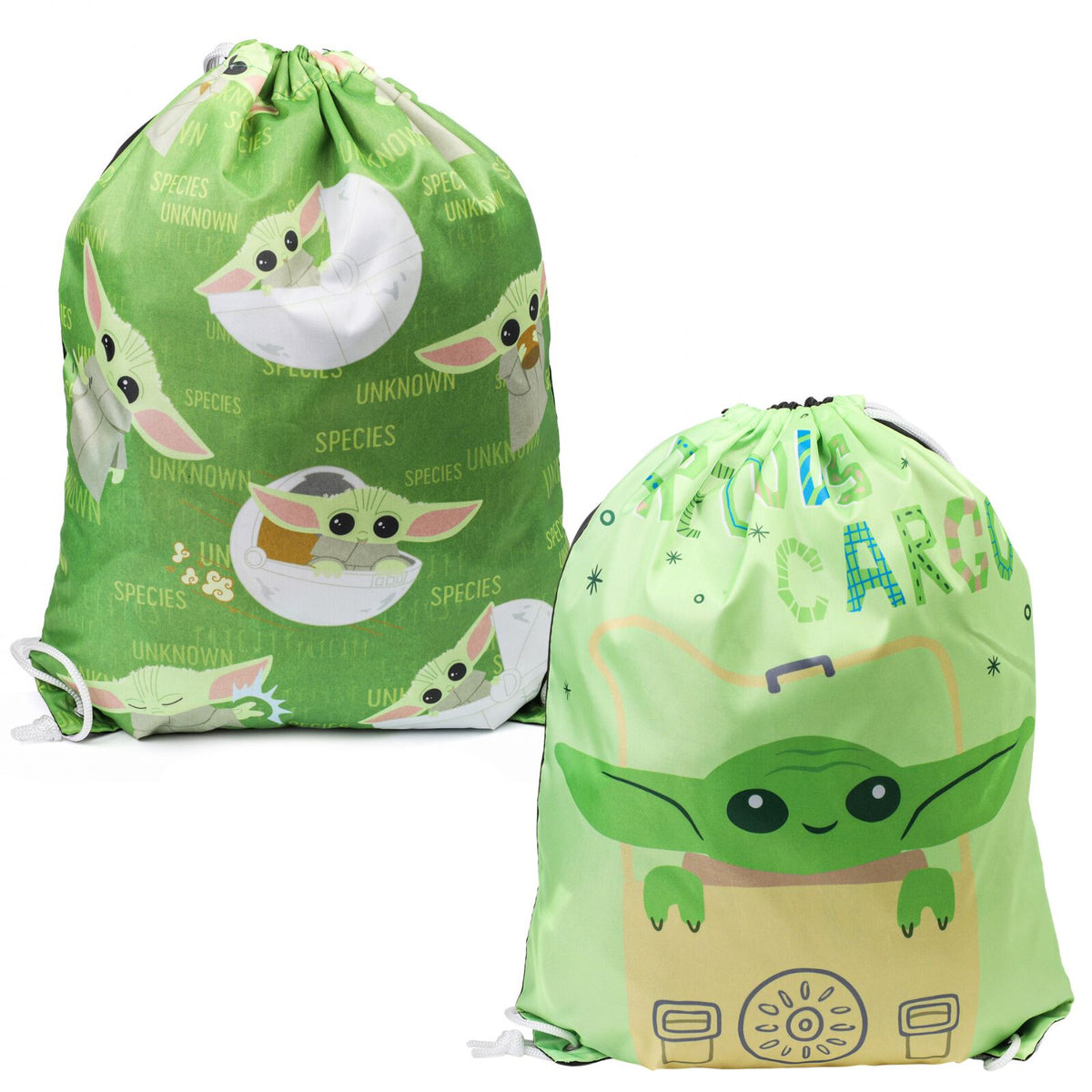 Two Baby Yoda 18-inch cinch bags with drawstrings for kids