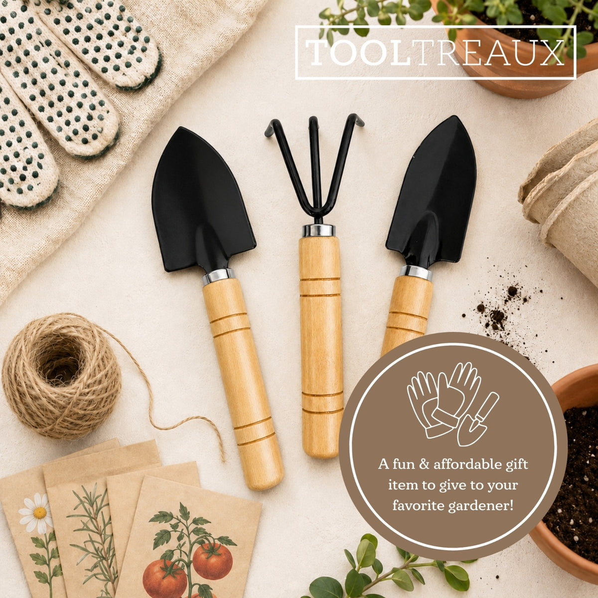 2 Pack ToolTreaux 3pc Mini Garden Tools Set w/ Hand Trowels & Cultivator (7"), view 7