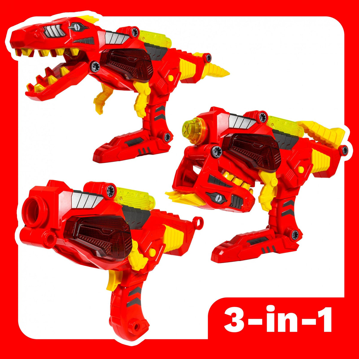 Kidplokio 3 in 1 Transforming Dinosaur Toy Space Blaster Lights and Sounds, Red, view 3
