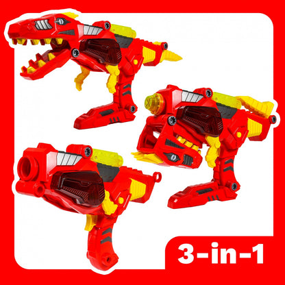 Kidplokio 3 in 1 Transforming Dinosaur Toy Space Blaster Lights and Sounds, Red, view 3
