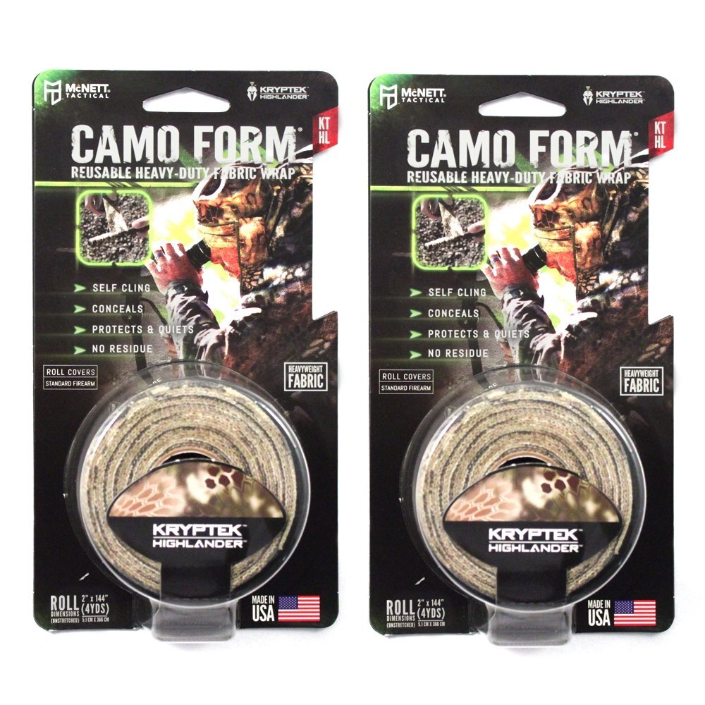 Two rolls of GEAR AID Camo Form Self-Cling Reusable Gun Wrap, 2 inches by 144 inches, in assorted camouflage colors