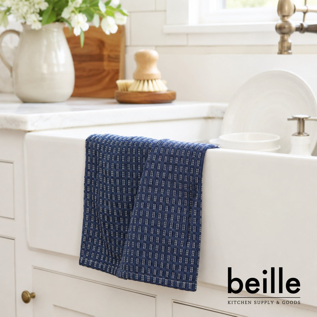 2 Pack Beille 100% Cotton Kitchen Dish Cloths, Machine Washable Towels, 10pk