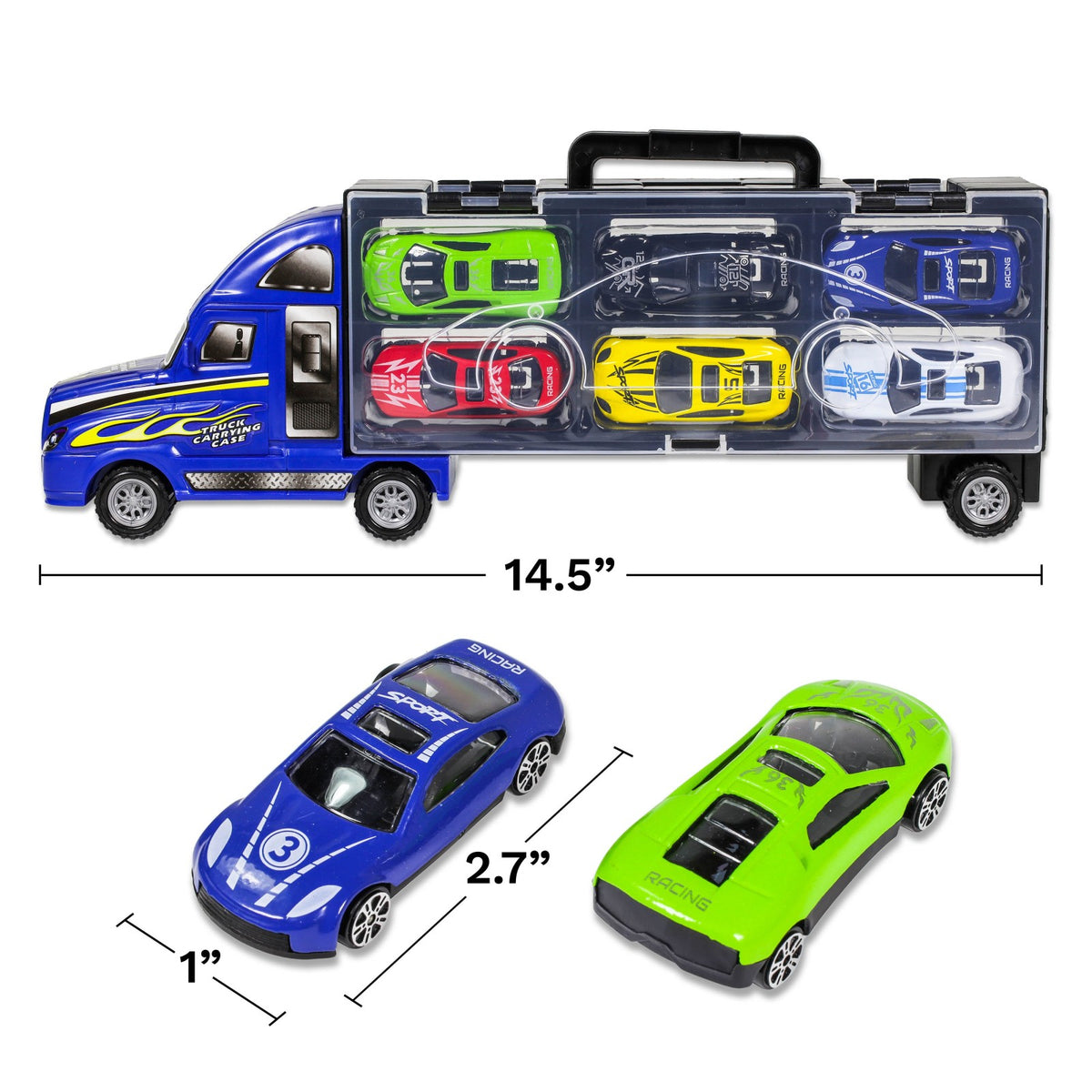 Kidplokio 7pc Blue Semi Truck Toy Car Carrier Diecast Playset for Boys 3 and Up, view 7