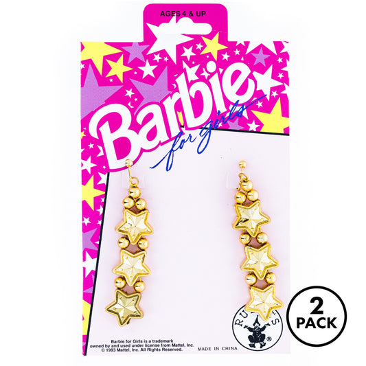 two packs of gold star Barbie dangle earrings for girls
