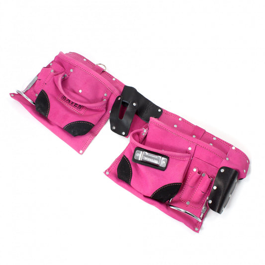 9 Pocket Tool Belt Pouch Heavy Duty Pink Suede Leather Fits Hammer And Nails, view 2