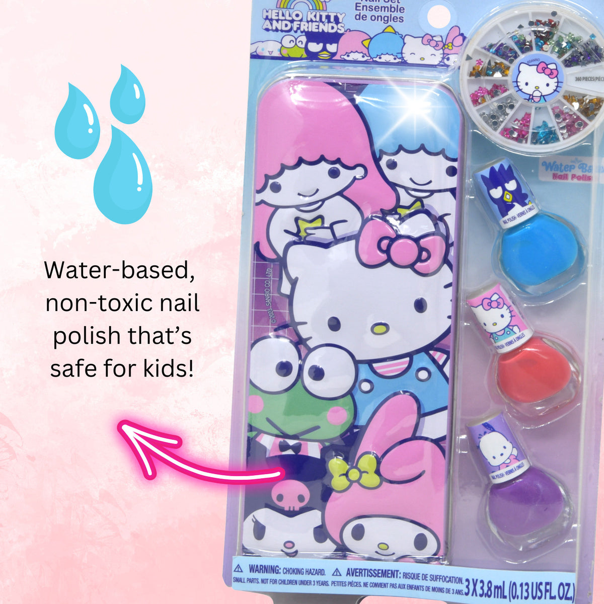 Hello Kitty & Friends 4pc Nail Polish Glitter Set Girls with Travel Tin Ages 3+, view 3