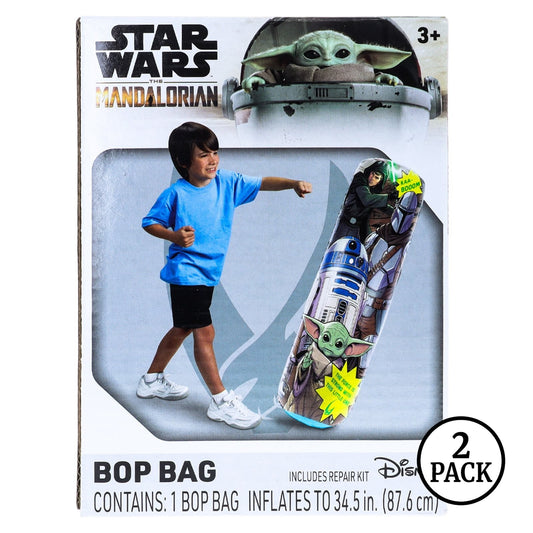 Set of two Star Wars The Mandalorian inflatable punching bop bags for kids.