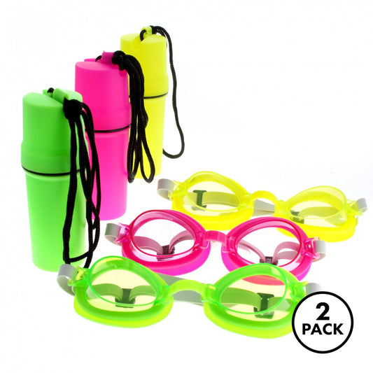Two Kidplokio children's swim goggles with included swim mask and carry case