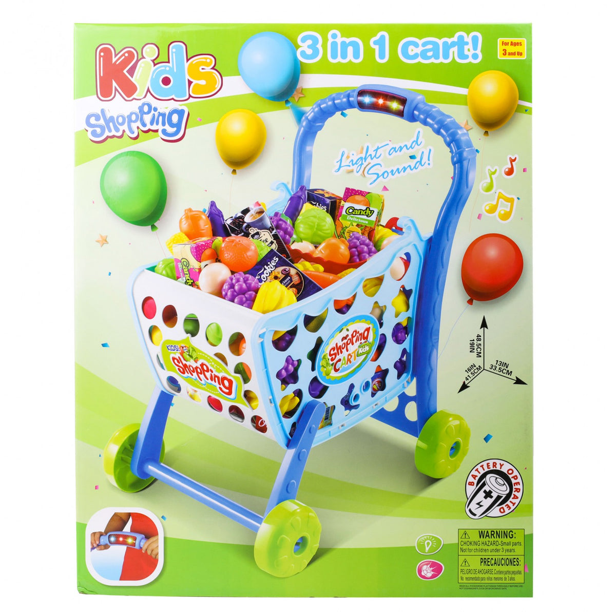 Kidplokio Blue Jumbo Shopping Cart Pretend Playset Play Food Kids Ages 3 and Up, view 9