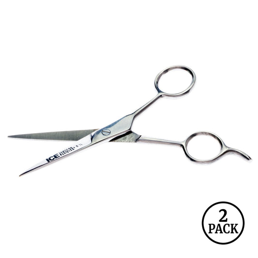Two stainless steel hairdressing scissors, 5.5 inch size, side by side
