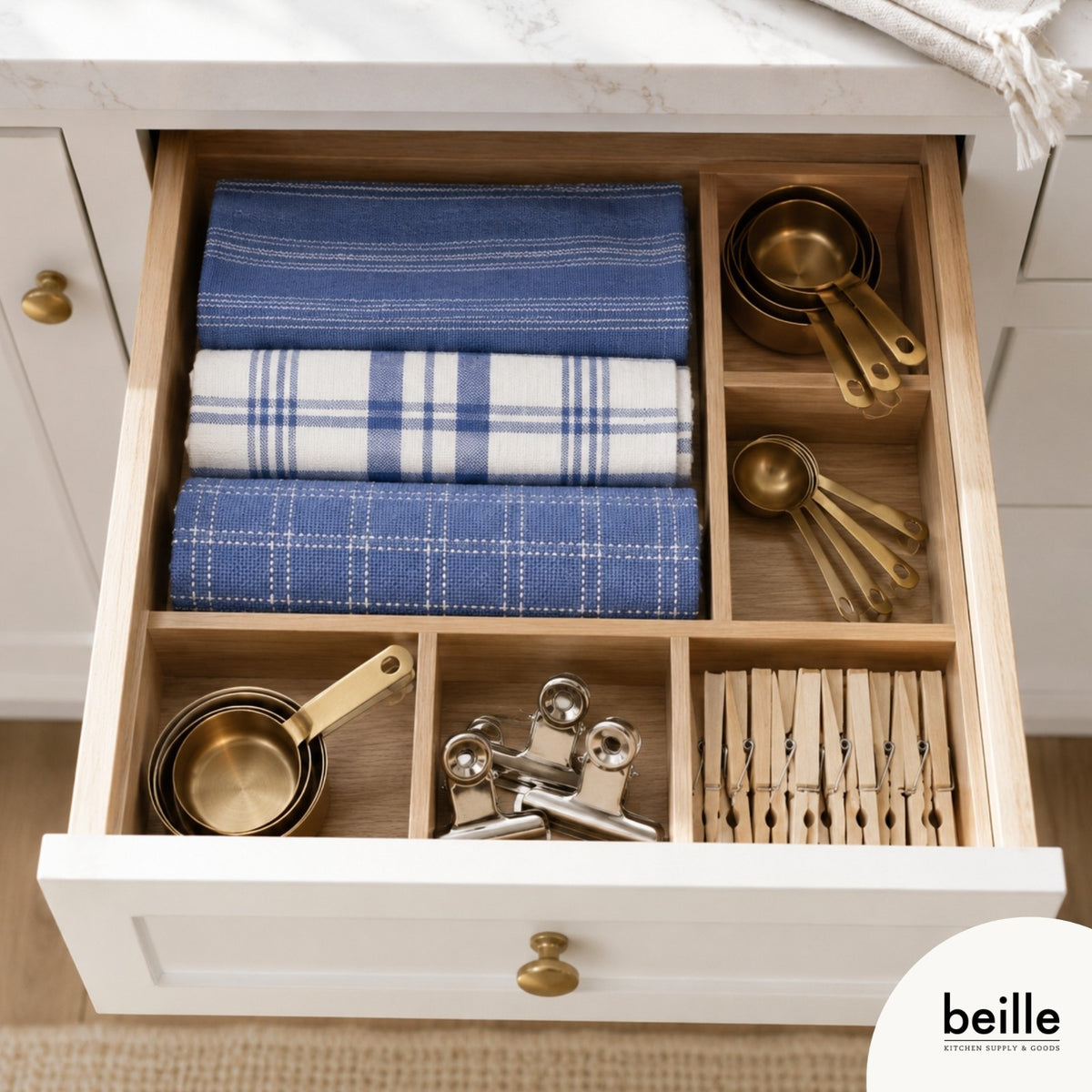 2 Pack Beille 100% Cotton Kitchen Dish Cloth & Tea Towels Machine Washable 5pk
