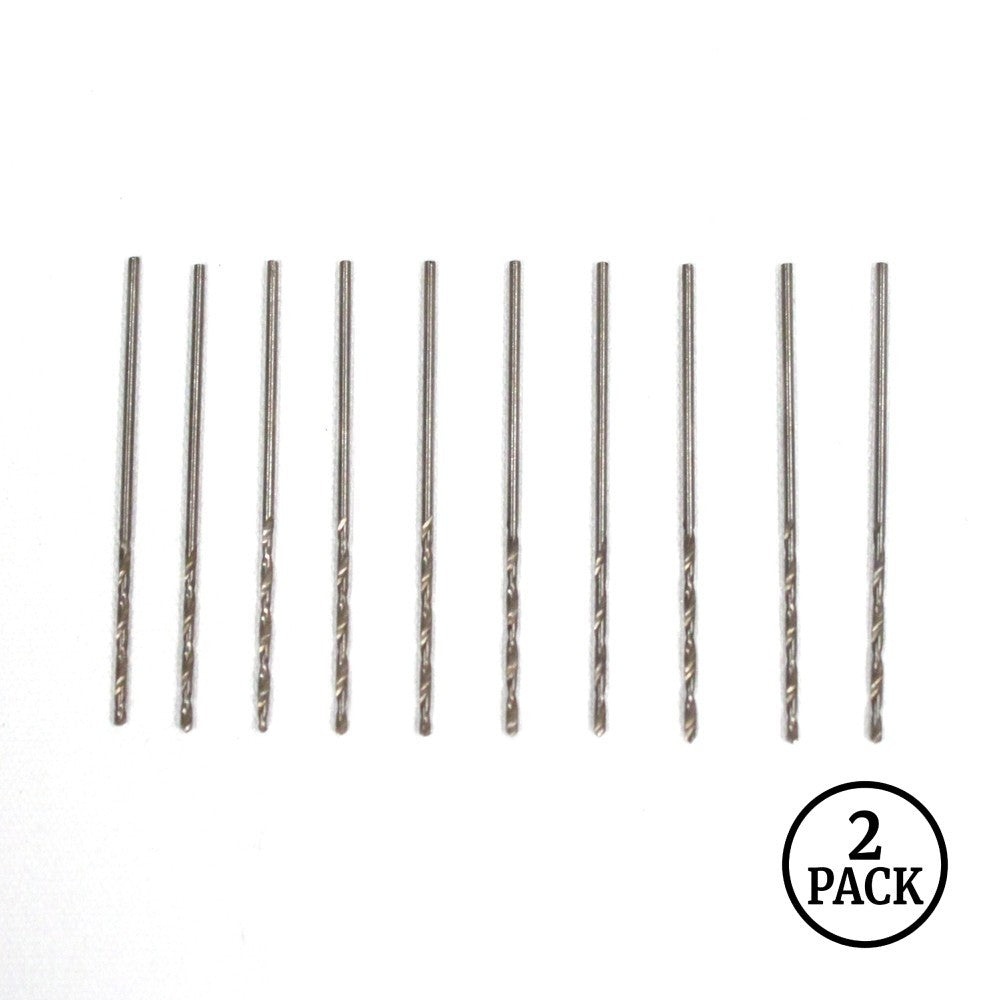 Two packs of 1/16 inch high speed steel drill bits, each pack containing 10 pieces.
