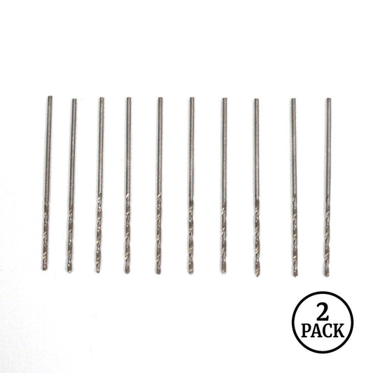 Two packs of 1/16 inch high speed steel drill bits, each pack containing 10 pieces.