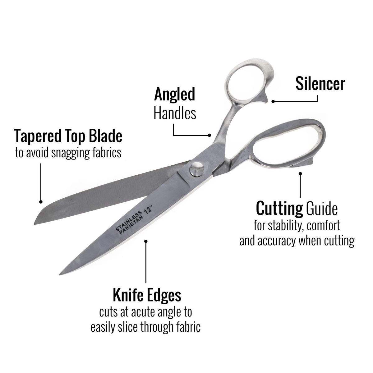 ToolTreaux Stainless Steel Heavy Duty Fabric Scissors Sewing Supplies, 12 Inch, view 3