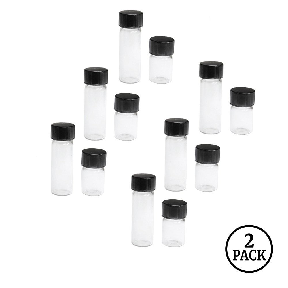 2 Pack 12PC Glass Vials w/ Screw Top Lids, Gold Flake & Essential Oil, 1 Dram