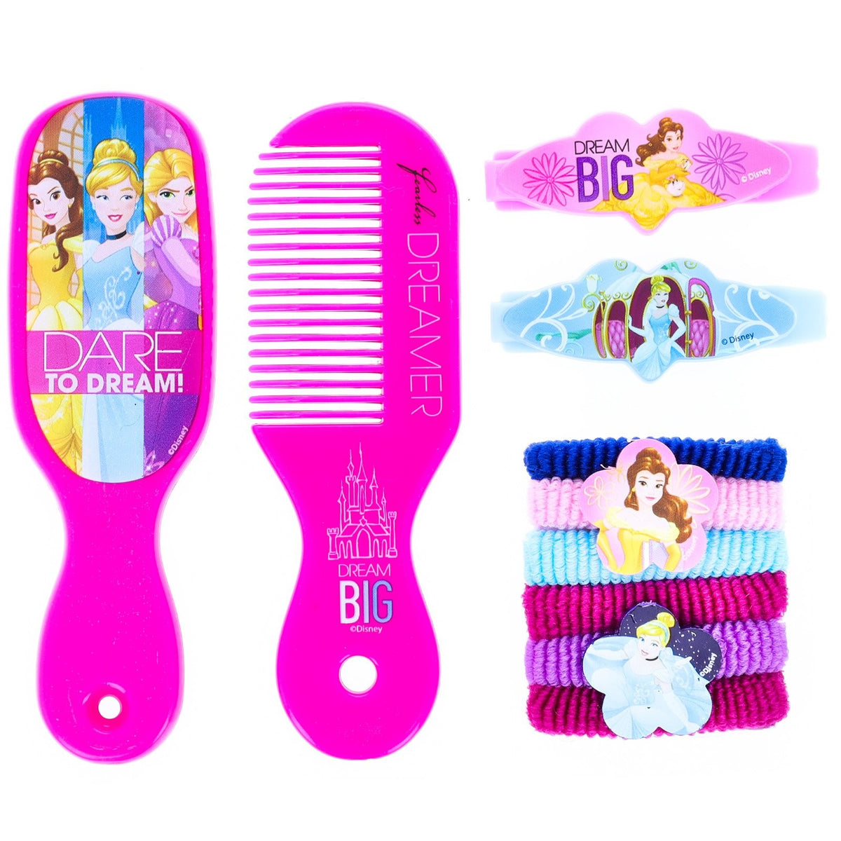 2 Pack Disney Princess Girls 10pc Dress Up Play Hair Style Brush & Backpack, view 2