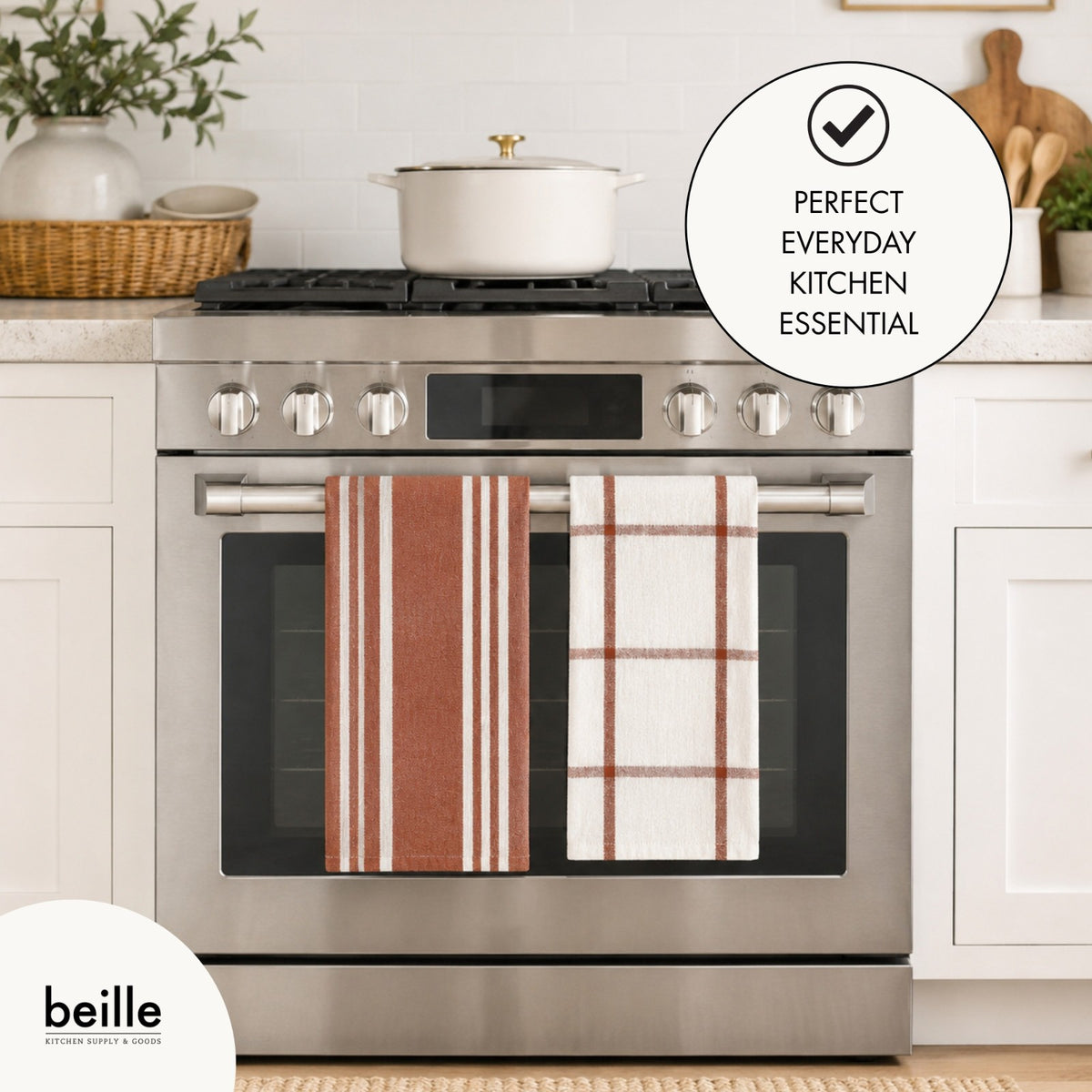 Beille 5pc 100% Cotton Oversized Dish Towel Set Kitchen Accessories (4 Colors)