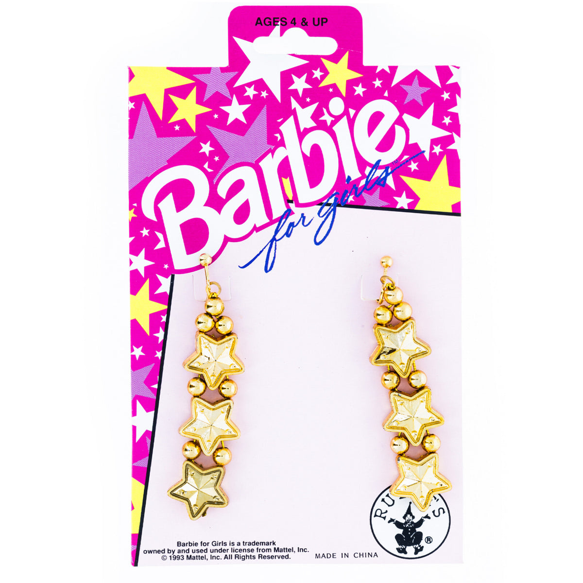 Girls gold star bundle set with Barbie dangle earrings for dress-up activities
