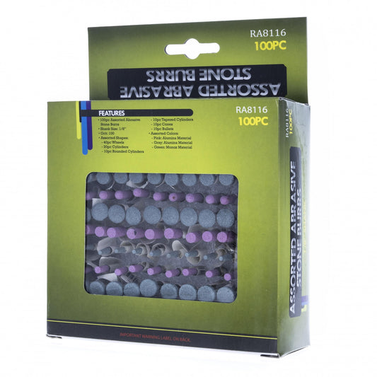 100-piece universal rotary tool accessory kit with assorted abrasive stone tools