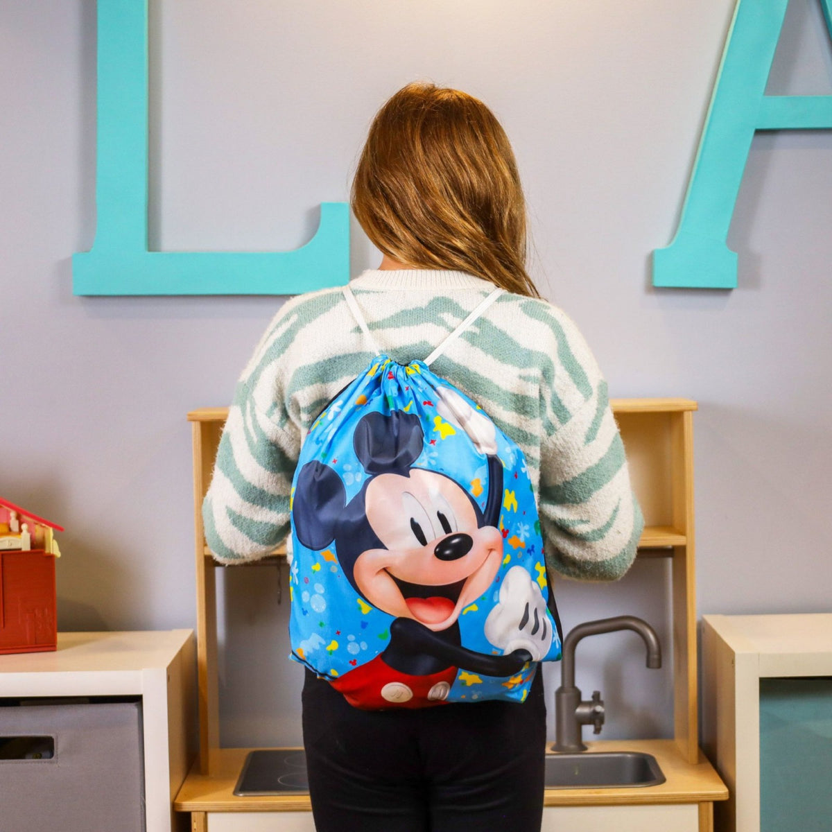 Disney Mickey Mouse 13pc Cinch Bag Drawstring Backpack Toys Bundle Kids Age 3+, view 7