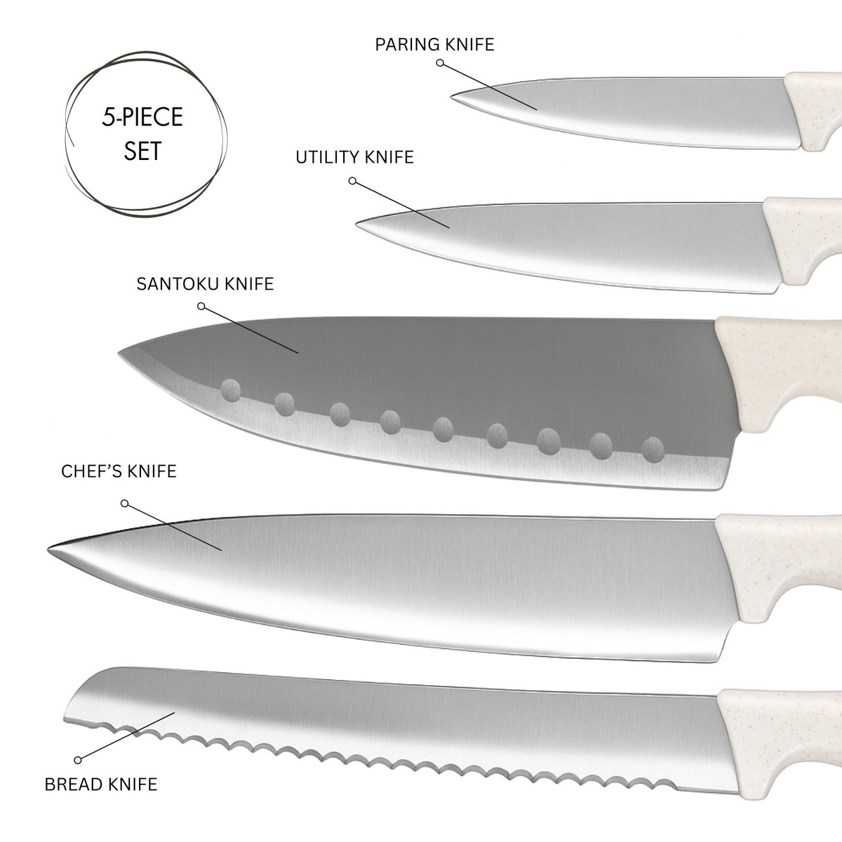 Beille Stainless Steel and Wheat Fiber Handle Kitchen Knives (Many Styles)