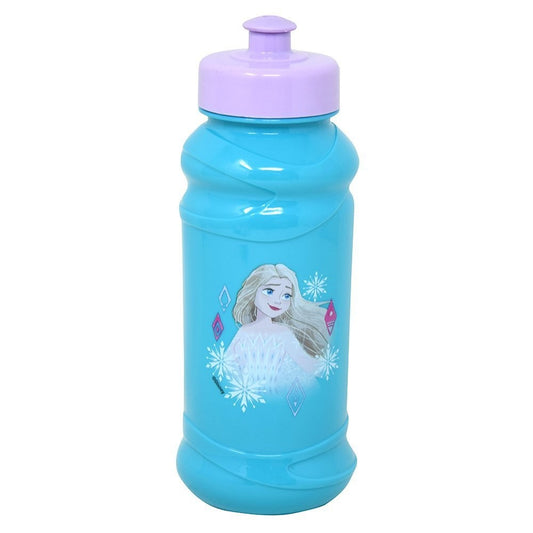 Frozen II kids 16oz pull top water bottle for ages 3 and up, blue design with character art