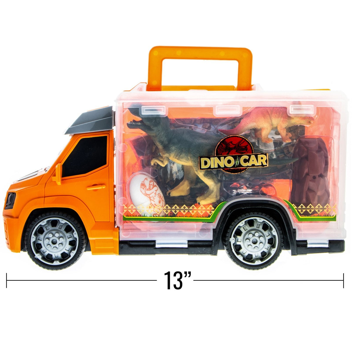 TychoTyke 12pc Dinosaur Toys Action Figures Toy Truck Storage Playset, Orange, view 3