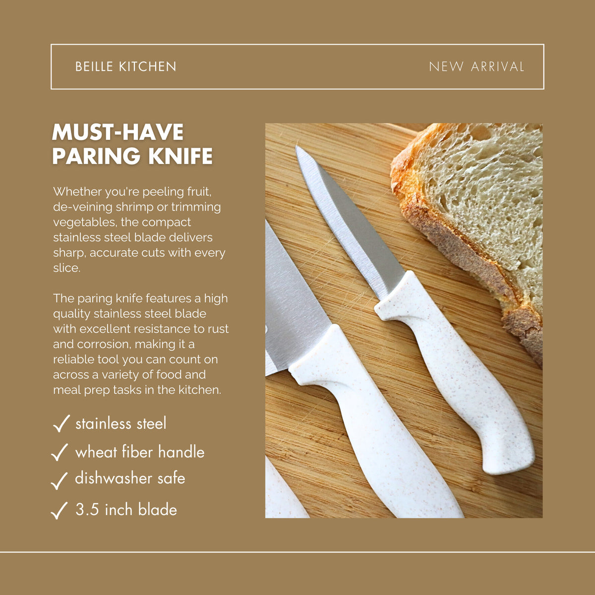 Beille Stainless Steel and Wheat Fiber Handle Kitchen Knives (Many Styles)