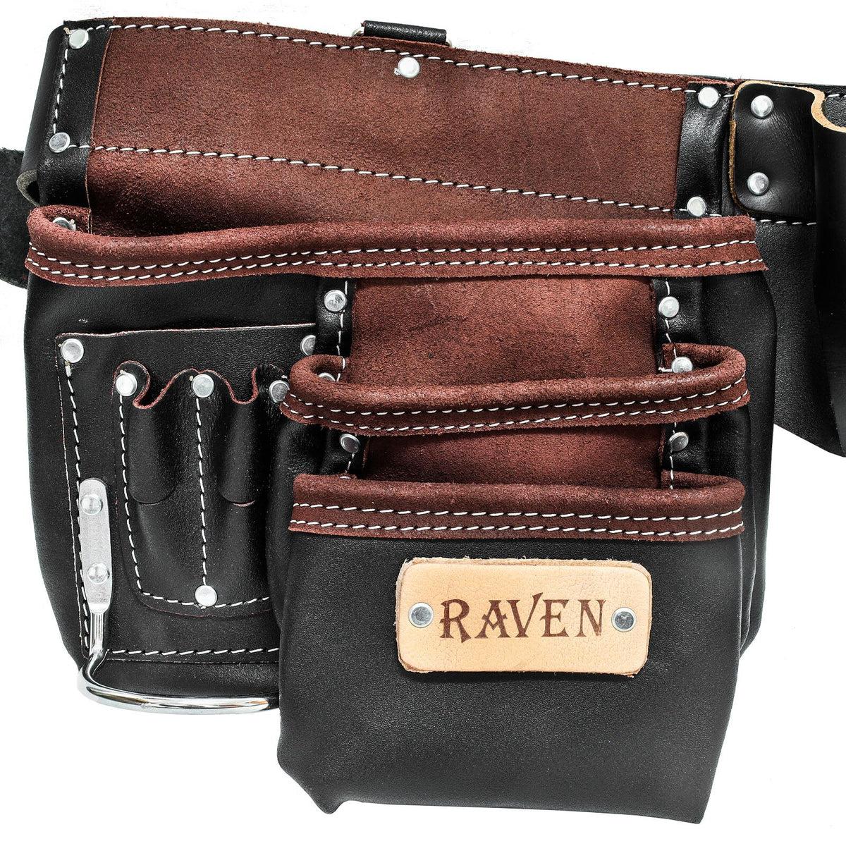 ToolTreaux 13 Pocket Oil Tanned Leather Tool Belt with 2 Hammer Loops, Brown, view 5