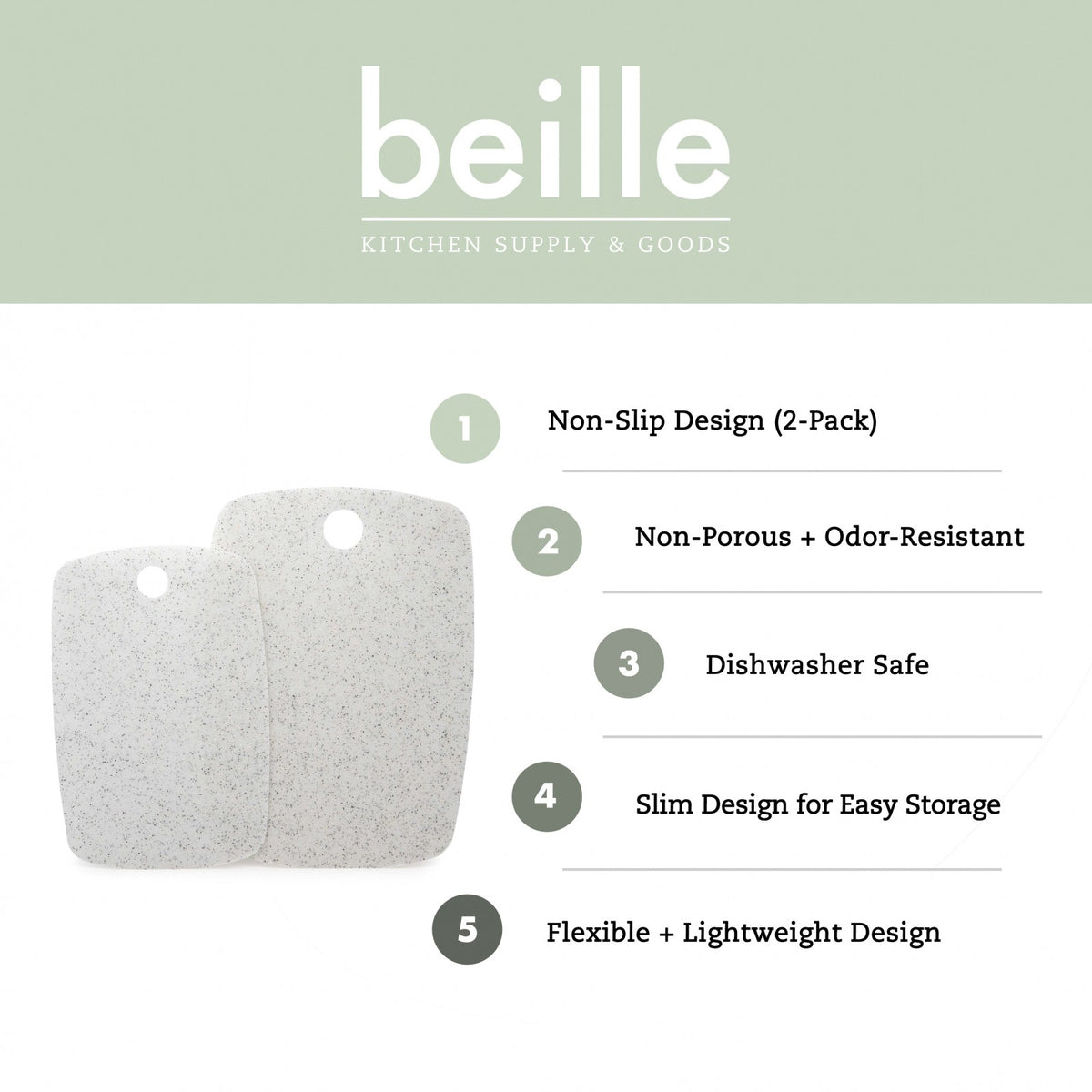 2 Pack Beille Plastic Kitchen Cutting Board Textured Non-slip Surface, Set of 2