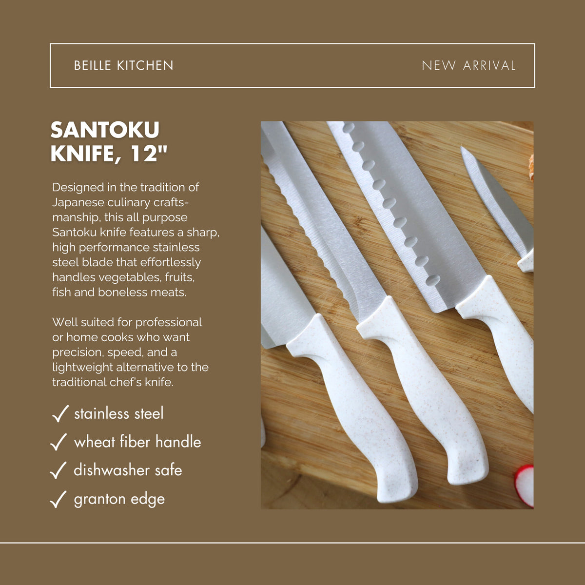 Beille Stainless Steel and Wheat Fiber Handle Kitchen Knives (Many Styles)