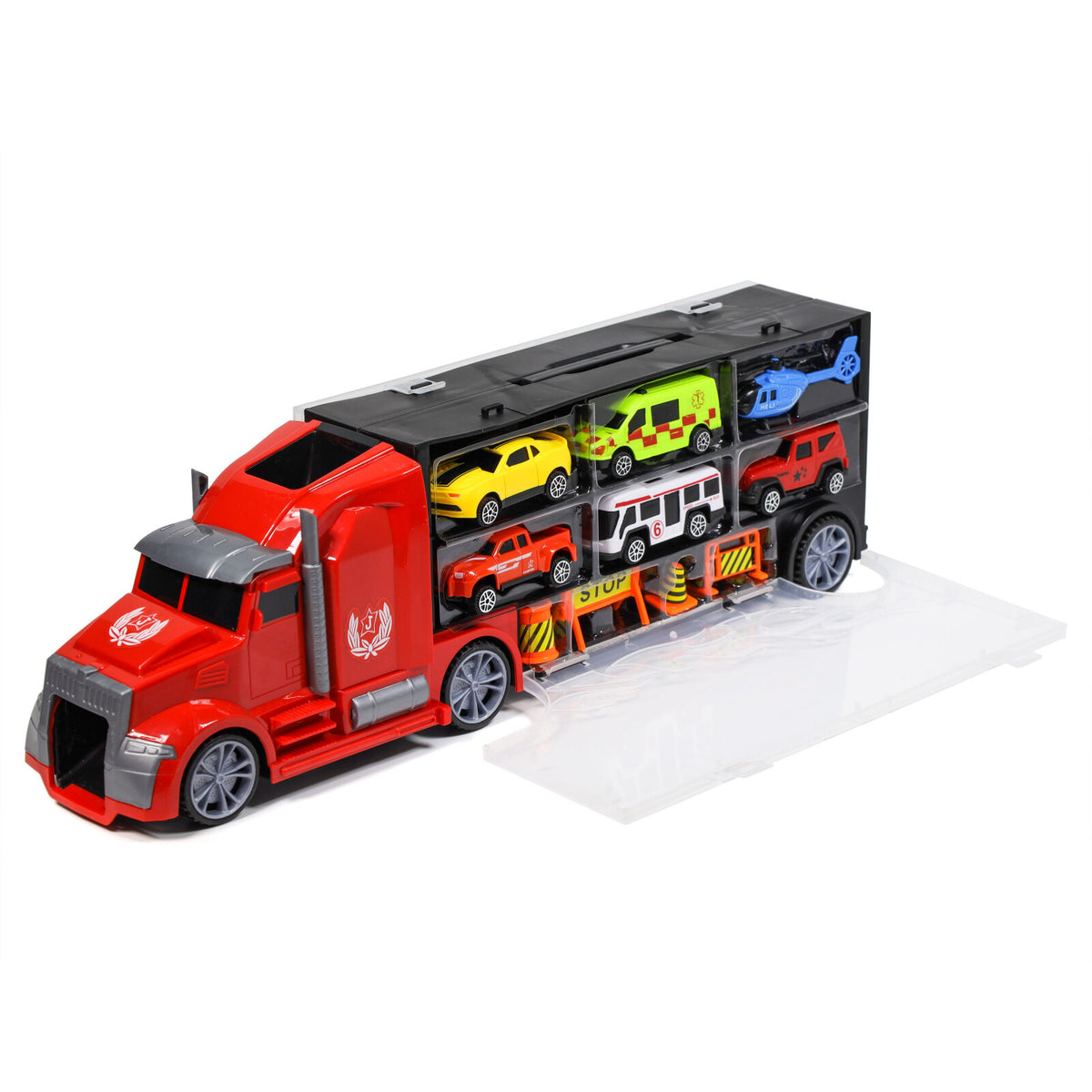 Kidplokio 1:24 Scale Diecast 11pc Hot Rod Car Carrier Truck for Toy Race Cars, view 5