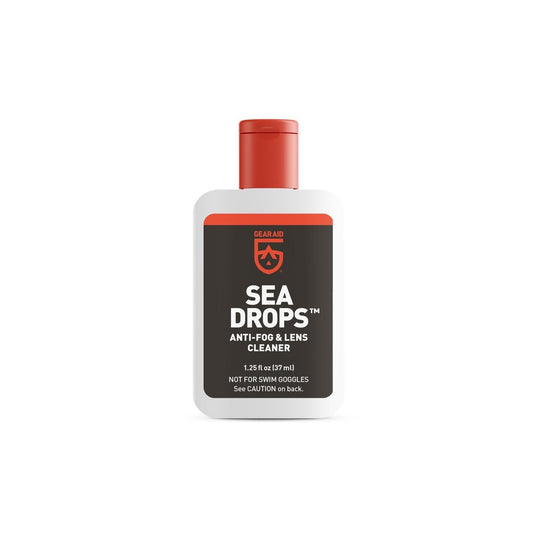 Small white bottle of Sea Drops anti-fog lens cleaner, labeled 1.25 oz