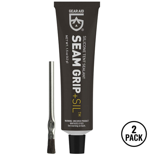 Two tubes of Gear Aid SilNet silicone tent seam sealer, labeled 1.5 oz, sold as a 2 pack.