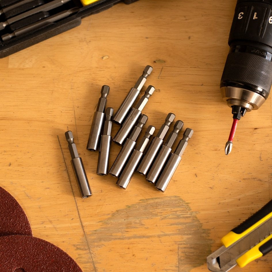 10 Pack of .25in Hex Shank Magnetic Bit Extension Holder for Power Tools, view 10