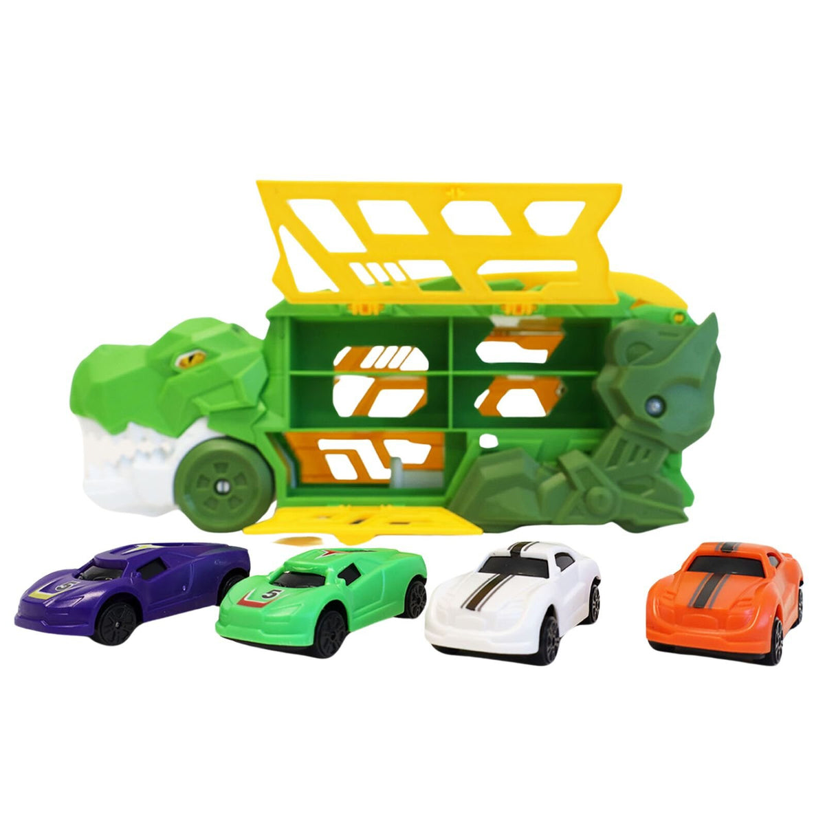 Kidplokio 3 in 1 Ultimate T Rex Diecast Cars Transporter Truck Toy (2 Colors), view 10