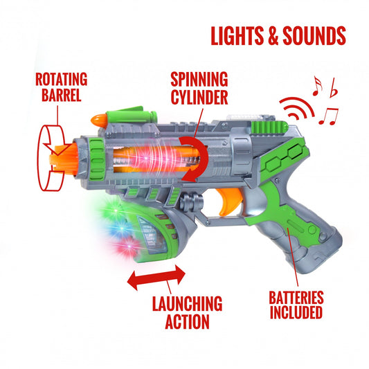 Kidplokio 2pk Green Sonic Space Blaster Toy Lights and Sounds Boys Ages 3 and Up, view 2