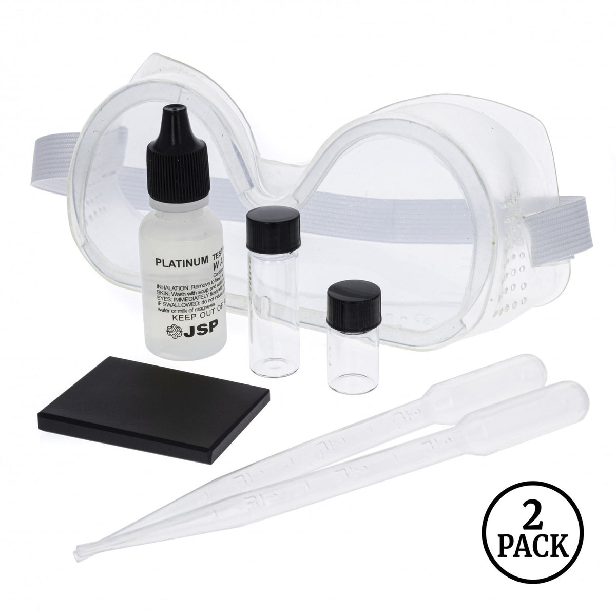 Platinum metal acid testing kit with testing stone, two packs of seven pieces each.