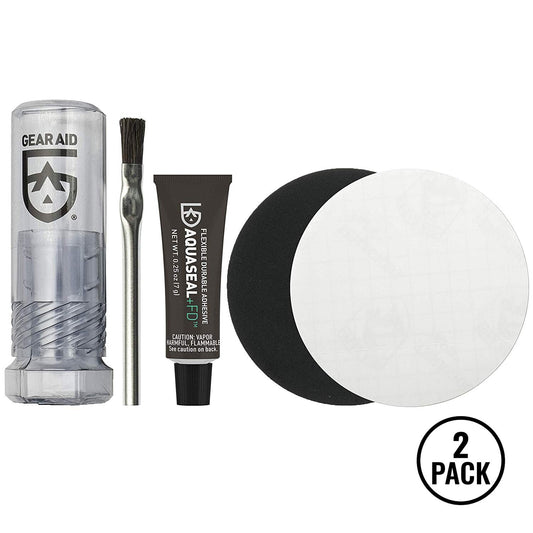 Two Gear Aid Aquaseal wader repair kits, each with included patches and 0.25 oz labeled on packaging.