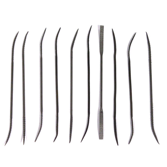 ToolTreaux 10-piece double ended riffler file set arranged for metal jewelry work
