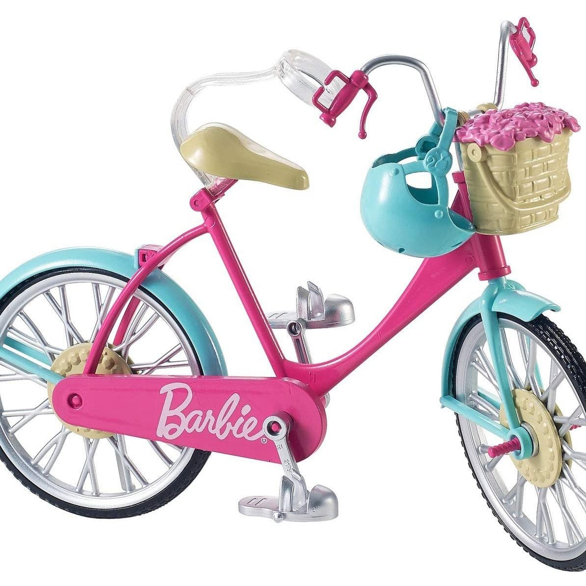 Barbie Bicycle Cruiser Pretend Play Set Flower Basket Helmet Girls Toys Ages 3+, view 5