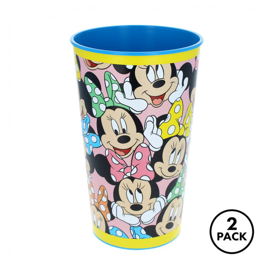 Two large 22 oz Disney Minnie Mouse plastic cups for kids, featuring character graphics.