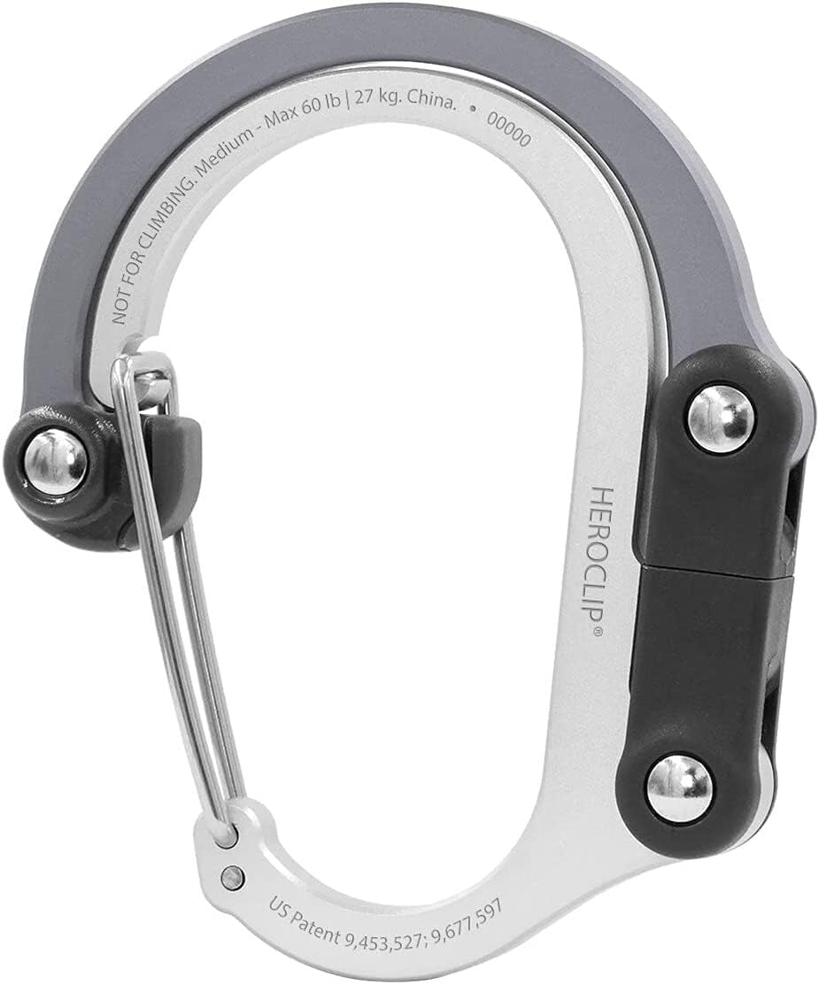 HEROCLIP large gray carabiner clip and hook for camping and backpack use